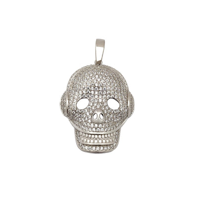 Skull with Headphones CZ Pendant (Silver) Lucky Diamond New York