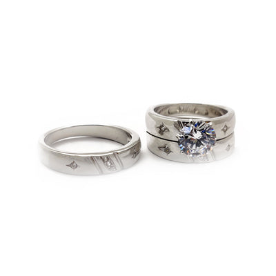 Sparkling Star Three Piece Set Engagement Rings (Silver) Lucky Diamond New York