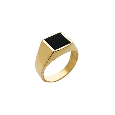 Square Black Onyx Signet Ring (14K) Lucky Diamond New York