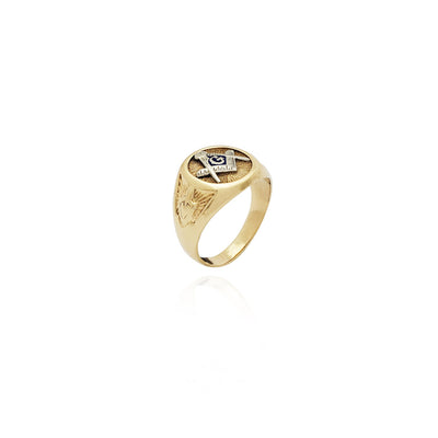 Square & Compass Blue & Gold Masonic Ring (14K) New York Lucky Diamond