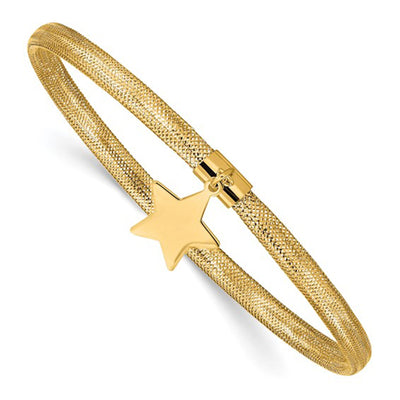 Star Charm Mesh Stretchable Bangle Bracelet (14K) Lucky Diamond New York