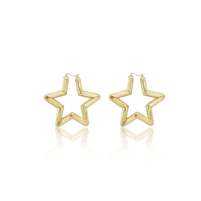 Star Shaped Bamboo Hoop Earrings (10K) Lucky Diamond New York
