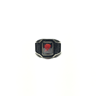 Garnet and Black CZ Antique Ring (Silver) front - Lucky Diamond - New York