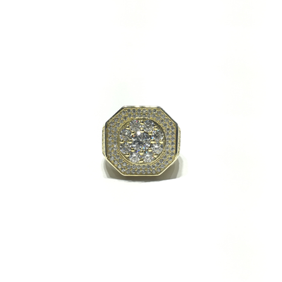 Iced-Out Golden Octagonal CZ Statement Ring (Silver) front - Lucky Diamond - New York