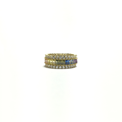 Multi-Color CZ Bulky Eternity Ring (Silver) yellow front 1 - Lucky Diamond - New York