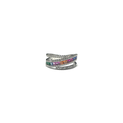 Multi-Color CZ Diagonal Ring (Silver) front 1 - Lucky Diamond - New York