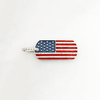 Patriotic Dog Tag CZ Pendant (Silver) front 1 - Lucky Diamond - New York