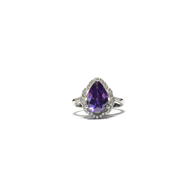 Purple Pear CZ Framed Ring (Silver) front - Lucky Diamond - New York