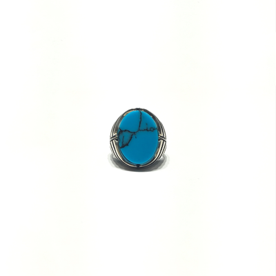 Turquoise Oval Ring (Silver) front - Lucky Diamond - New York