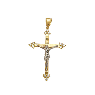 Stone-Set Budded Crucifix Pendant (14K) Lucky Diamond New York