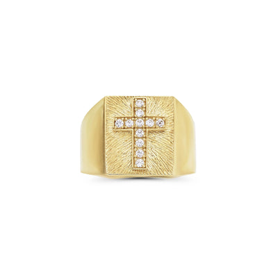 Stone-Set Cross Signet Ring (14K) Lucky Diamond New York
