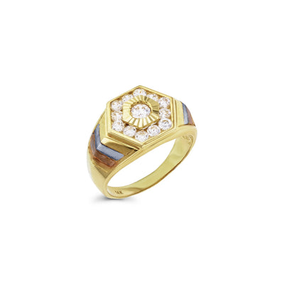 Stone-Set Hexagonal Tricolor Chevron Sided Men's Ring (14K) Lucky Diamond New York