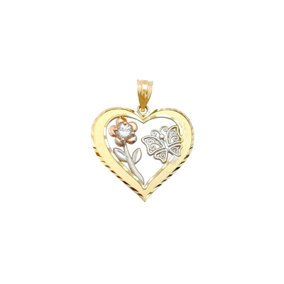 Stone-Set Long Stem, Butterfly & Heart Pendant (14K) Lucky Diamond New York