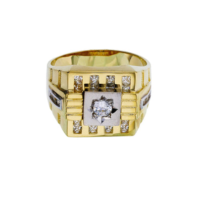 Stone-Set North Star Square Bezel Men's Ring (14K) Lucky Diamond New York
