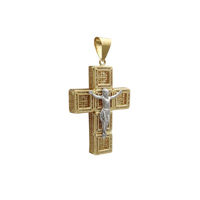 Stone-Set Pattern Crucifix Pendant (14K) Lucky Diamond New York