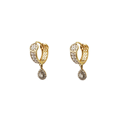 Stone-Set Pave Teardrop Hanging Huggie Earrings (14K) Lucky Diamond New York
