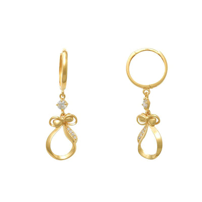Stone-Set Ribbon Drop Earrings (14K) Lucky Diamond New York