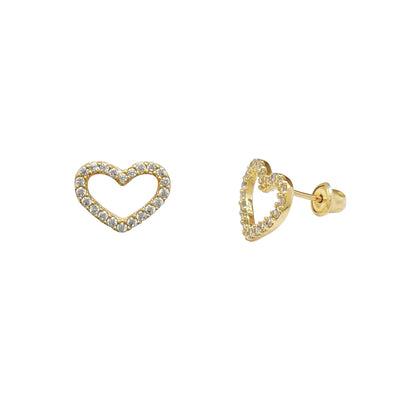 Stone-Set Silhouette Heart Stud Earrings (14K) Lucky Diamond New York