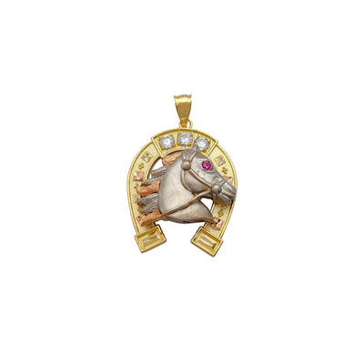 Stone-Set Tri-Color Horseshoe & Horse Head Pendant (14K) Lucky Diamond New York