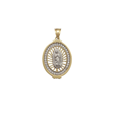 Stone-set Virgin Mary Oval Medallion Pendant (14K) Lucky Diamond New York