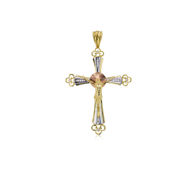 Tricolor Jesus Cross Pendant (14K) - Lucky Diamond