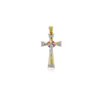 Tricolor Dainty Jesus Cross Pendant (14K) - Lucky Diamond
