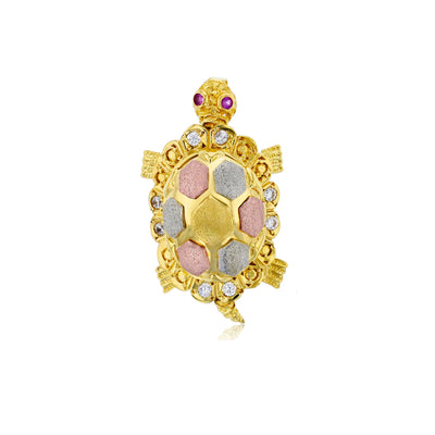Tricolor Turtle Motion Pendant with Removable (14K) - Lucky Diamond