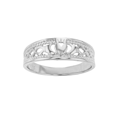 Textured Claddagh Band Ring (Silver) Lucky Diamond New York