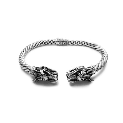 Textured Dragon Head Twisted Bangle Bracelet (Silver) Lucky Diamond New York