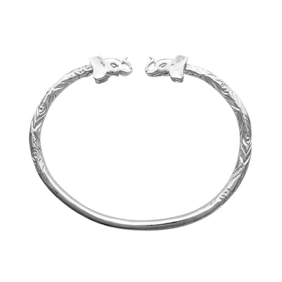 Textured Elephant Head Bangle Bracelet (Silver) Lucky Diamond New York