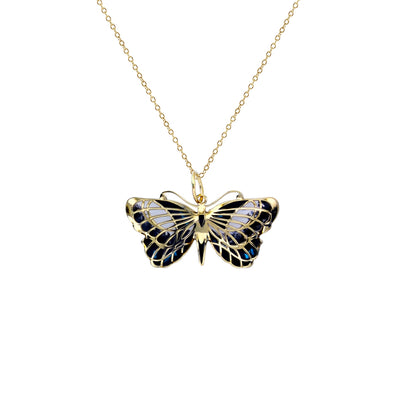 Textured Enameled Butterfly Necklace (14K) Lucky Diamond New York