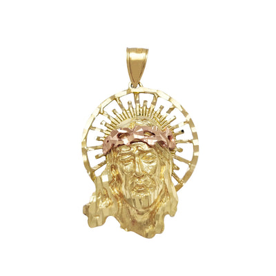 Textured Halo Jesus Head Pendant (14K) Lucky Diamond New York