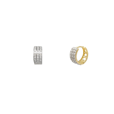 Three-Rows Pave Pattern Back Huggie Earrings (14K) Lucky Diamond New York