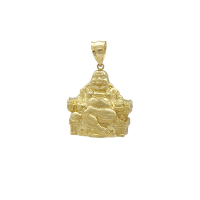 Throne Laughing Buddha Ornaments Lucky Pendant (14K) 14 Karat Yellow Gold, Lucky Diamond New York