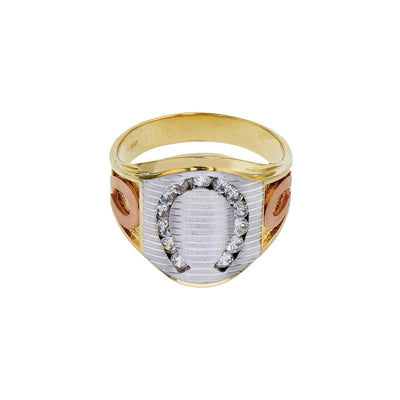 Tri-Color CZ Horseshoe Ring (14K) Lucky Diamond New York