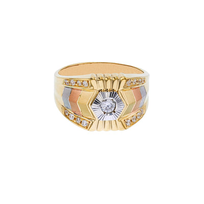 Tri-Color Chevron Pave Men's Ring (14K) Lucky Diamond New York