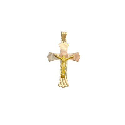 Tri-Color Diamond Cuts Crucifix Pendant (14K) Lucky Diamond New York