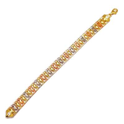 Tri-Color Heart Cable Bracelet (14K) Lucky Diamond New York
