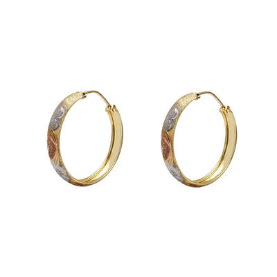 Tri-Color Heart Sandblasted Hoop Earrings (14K) Lucky Diamond New York