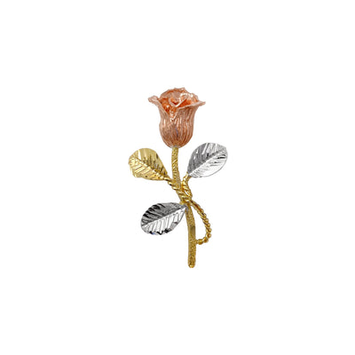 Tri-Color Long Stem Rose Flower Pendant (14K) Lucky Diamond New York