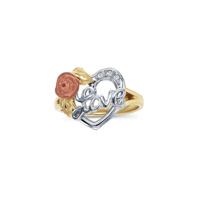 Tri-Color Rose & Love Heart Shape Ring (14K)  Lucky Diamond New York