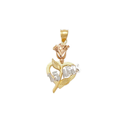 Tri-Color Love Rose & Vines Quinceañera Pendant (14K) Lucky Diamond New York