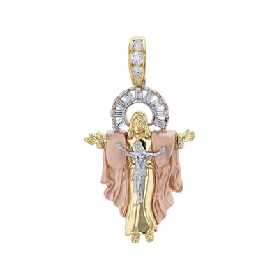 Tri-Color Open Arm Jesus Crucified Pendant (14K) Lucky Diamond New York