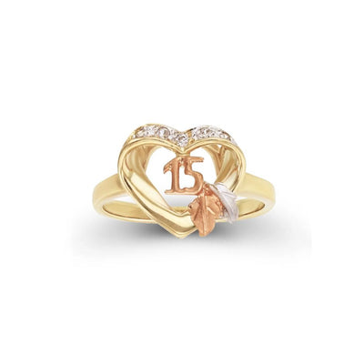 Tri-Color Quinceañera Heart Shape Ring (14K) Lucky Diamond New York