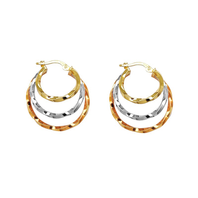 Tri-Color Twist Hoop Earrings (14K) Lucky Diamond New York