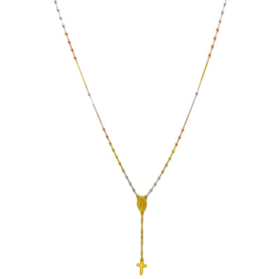 Tri-Color Virgin Mary Rosary Necklace (14K) Lucky Diamond New York