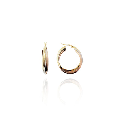 Tri-Color Triple Linked Hoop Earrings (14K) New York Lucky Diamond