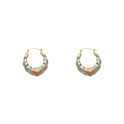 Tri-Tone Heart Hoop Earrings (14K) Lucky Diamond New York