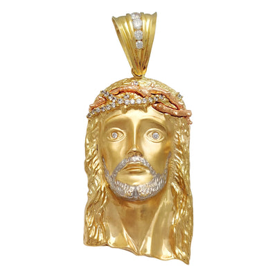 Tri-Tone Stone-Set Jesus Head Pendant (14K) Lucky Diamond New York