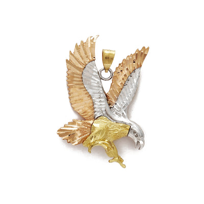 Tri-Tone Flying Eagle Pendant (14K) Animal, 14 Karat Yellow Gold, White Gold, Rose Gold, Lucky Diamond New York